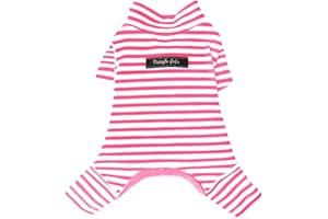 Hdwk&Hped Soft Cotton Dog Pajamas for All Seasons, Striped Pet Bottoming Jumpsuit for Small Dog Cat Puppy (#4, Striped Style - Pink)