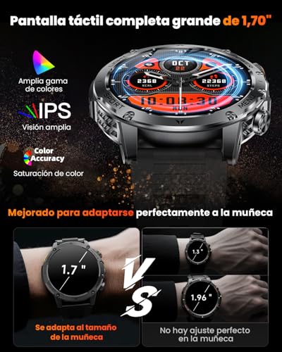 Karchilor Men's Smart Watch, 1000 mAh Battery/1.7 Inch Smartwatch with Bluetooth Calls, Heart Rate Monitor, Sleep Monitor, 100+ Sports Modes, Pedometer Bracelet Activity Android iOS (Black)