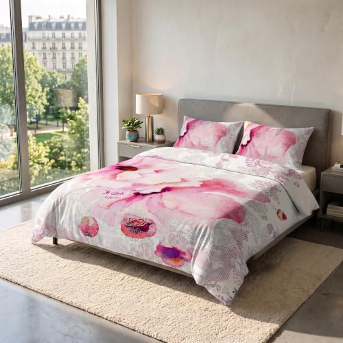 Italian Bed Linen KI-OSA KIO-640 Digital Print Duvet Cover Set, 100% Soft Cotton, Made in Italy, Double