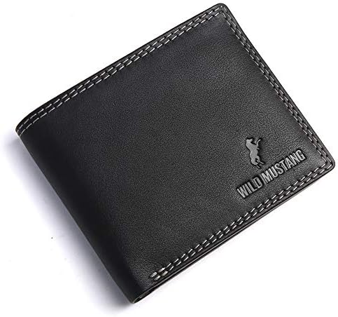 Wild Mustang Genuine Leather RFID Blocking Wallet for Mens, Suffolk Black
