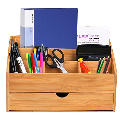 Hossejoy Bamboo Office Desk Organizer & Mail Rack with Storage Drawer - Desktop Mail Sorter for Office and Home - Keep Mail, Letters, Files, Office Supplies Neat & Organized
