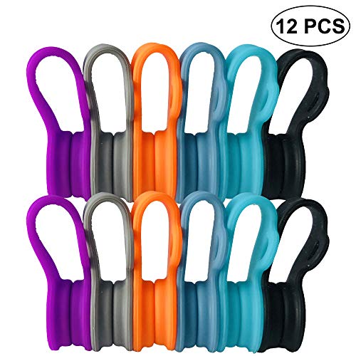 12 Pack Magnetic Cable Clips Reusable Cords Winder for Organizing Cables/Headphone Cables/USB Charging Cords, Hanging & Holding Keychain/Bookmark, Whiteboard Noticeboard Fridge Magnets(6 Colors)