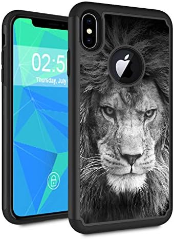 iPhone Xs Max Case,Spsun Dual Layer Hybrid Hard Protector Cover Anti-Drop TPU Bumper for Apple iPhone Xs Max 6.5 Inch (2018 Release),Lion Black and White
