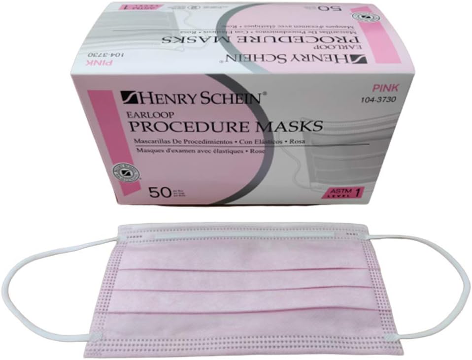 Earloop Procedure Masks, 1 Box of 50 Face Masks, Various Colors (Pink)