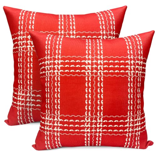 Farmhouse Boho Plaid Striped Throw Pillow Covers 18x18 inch Set of 2 at Amazon