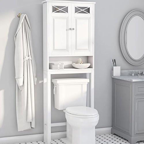 DOVA Over The Toilet Cabinet Bathroom Storage Space Saver Shelf Spacesaver White Bundle w/[TM] Furniture Wall Straps