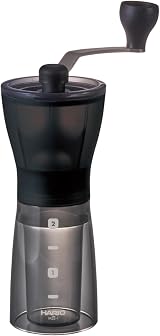 Hario Transparent Black Mini Mill Plus Hand Coffee Grinder Ceramic Burrs 24g view 1
