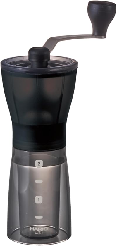 Hario Transparent Black Mini Mill Plus Hand Coffee Grinder Ceramic Burrs 24g