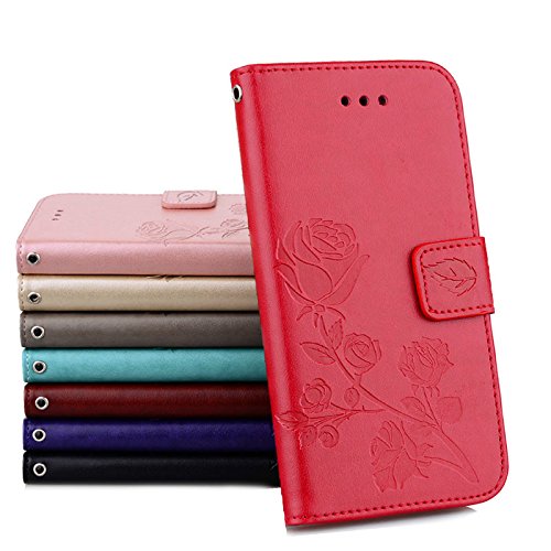 Scheam iPhone 7 Plus iPhone 8 Plus Wallet Leather Case Protective Durable Phone case Shell Folio flip Cell Phone Cover Bag Card Slots,Cash Pocket,Red