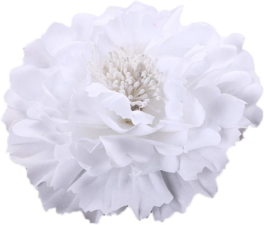 Malltop Shawn 15 colors Flower Peony Hair Clips Wedding Bridal Bridesmaid Prom Festival Hairpin Brooch Party Beach for girl women (white)