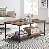 AMOAK Industrial Coffee Table with Storage Shelf, Vintage Wooden Board with Stable Metal Frame, Wood Look Furniture with Rustic Coffee Table for Living Room, Retro Brown