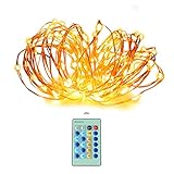 Ucharge Dimmable Led String Lights, 100 Leds Twinkle 33ft Copper Wire Lights with Romote for Indoor Outdoor, Christmas Decorative Lights for Seasonal Holiday.(Warm White)
