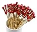 PuTwo Cocktail Picks Handmade Toothpicks 4.7” 100ct Red Beads with Rope