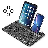 Multi-device Bluetooth keyboard, Jelly Comb Rechargeable Wireless Bluetooth Keyboard Switch to 2 Devices for Cellphone, Tablet, PC, Smart TV, Macbook iOS Android Windows-B046 (Black)
