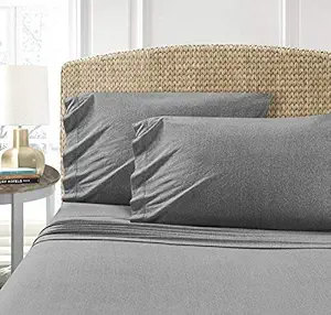 Cotton Rich T-Shirt Soft Heather Jersey Knit Sheet Set - All Season Bed Sheets,, Warm and Cozy by Morgan Home (Full, Heather Charcoal)