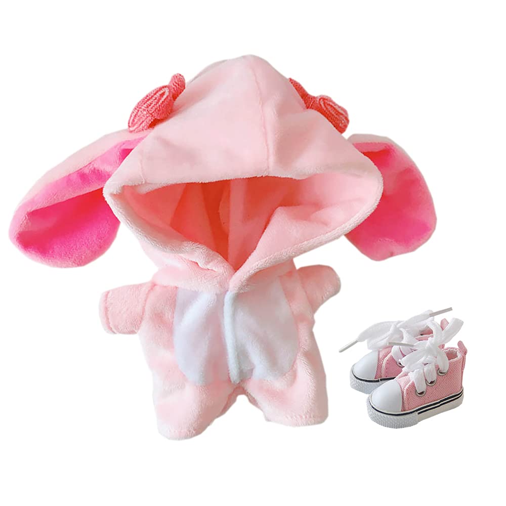 niannyyhouse Rabbit Suit 20cm(7.8in) Plush Doll Clothes Onesies Shoes 2-Piece Set Pink Pajamas (Pink) — image 1