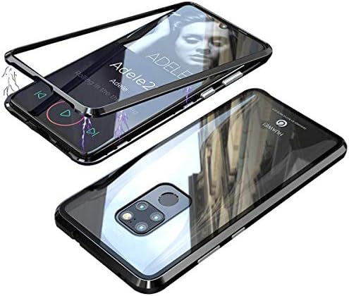BINGRAN Mate 20 X Case, Luxury[Magnetic Adsorption Technology][Electroplate Metal Frame+Tempered Glass Transparent Back] Full Body Protective Case Cover for Huawei Mate 20 X 7.2 Black