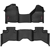 Rough Country All Weather Floor Mats Set for Dodge Ram 1500 Quad-Cab (2012-2018) w/Front Row Bench Seat - Custom Fit Floor Armor, Raised Lip, Easy Clean