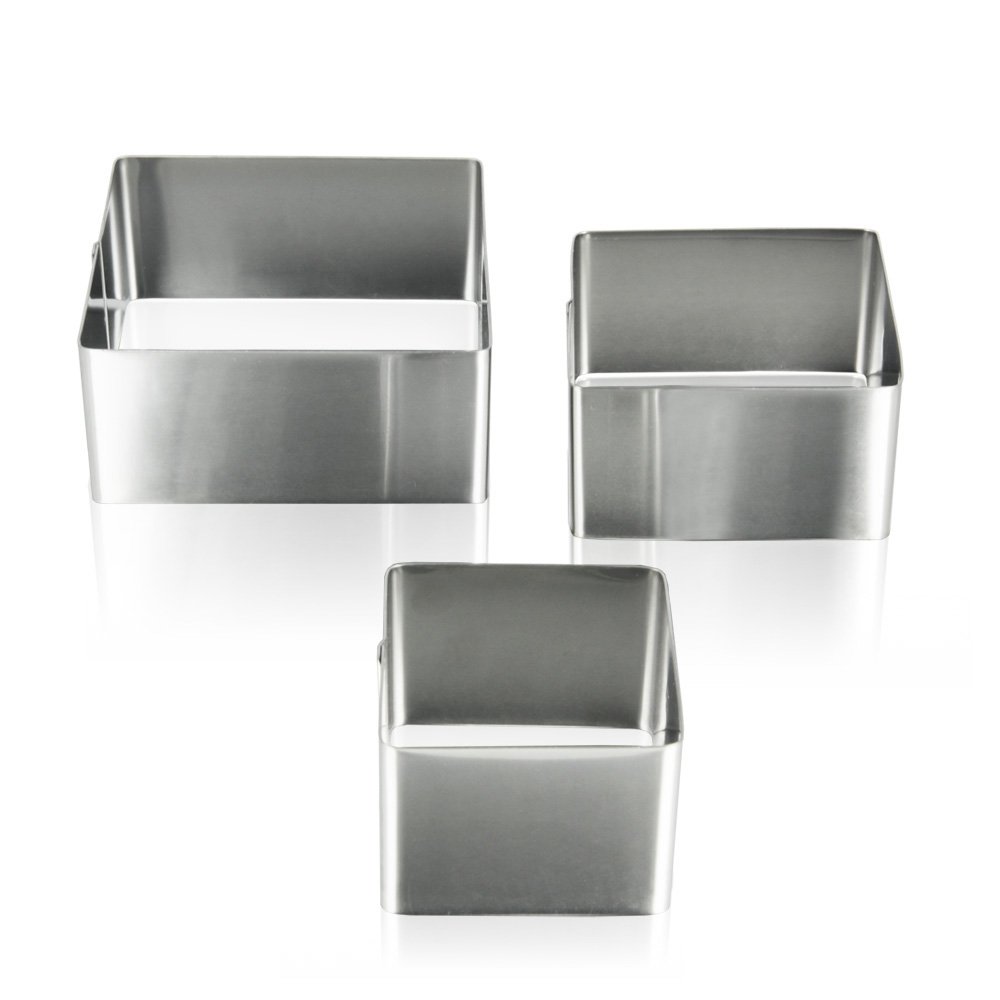 Metaltex Stainless Steel Square Cake Tin Square Mould for Cooking - Set of 3 in Sizes 6, 8, 10 cm diameters, 20.45.38