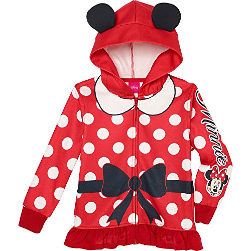 Princess Little Girls' Zip-Up Fleece Hoodie With faux fur, 6, Minnie Mouse