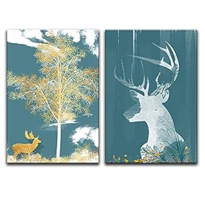 Abstract Golden Deers Painting Artwork for Home Framed...