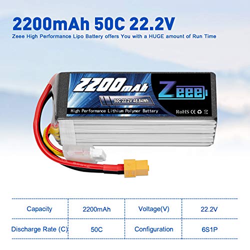 Zeee 6S Lipo Akku 22,2V 50C 2200mAh RC Batterie mit XT60 Stecker für RC Auto Truck Flugzeug Heilikopter Boot RC Hobby (2… – Bild 6