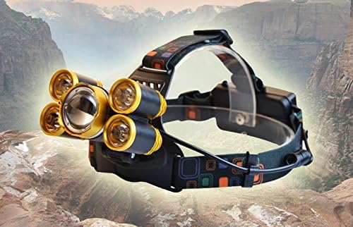 5 Led Bulbs Cree XML-T6 10000 Lumens Headlight + 4R5 4 Mode 18650 Rechargeable Waterproof Headlamp Super Bright Adjustable Headlamp for Outdoor Hiking Camping Riding Fishing Hunting