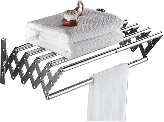 Drying Rack Wall Mounted Retractable Clothes Airer Bath Towel Bar Towel