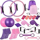 21 Pcs Pilates Ring Circle Set for Women, Includes 9.8 in Ball Yoga, Ring Stretching, Strap Bands, Non Slip Socks, Back Bags for Workout, Commonly Used for Yoga, Pilates, Stretching, Fitness