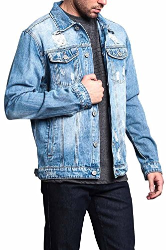 G-Style USA Premium Cotton Slightly Distressed Denim Jacket DK125 - Indigo - Large - F15C