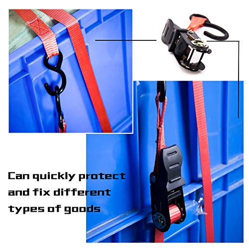 image for TBVECHI Ratchet Tie Down Straps - 4 Pk with S-Hooks- 13Ft- 500 Lbs Loa