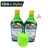 Carlson Norwegian Cod Liver Oil, Lemon.Without the Fishy Taste [16.9 fl oz (500ml)] 1100 mg of Omega-3s [2 pack] + Free Stress Ball