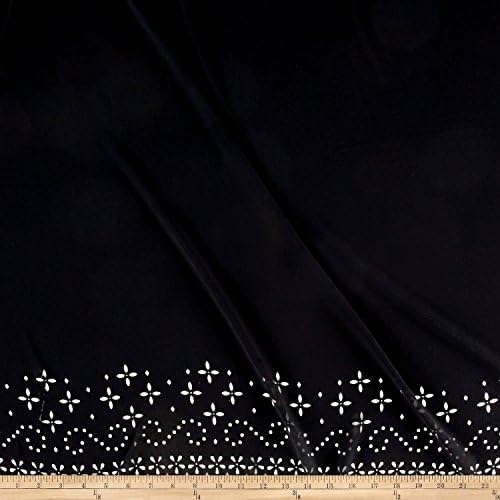 Bubble Crepe Lasercut Border Black Fabric By The Yard