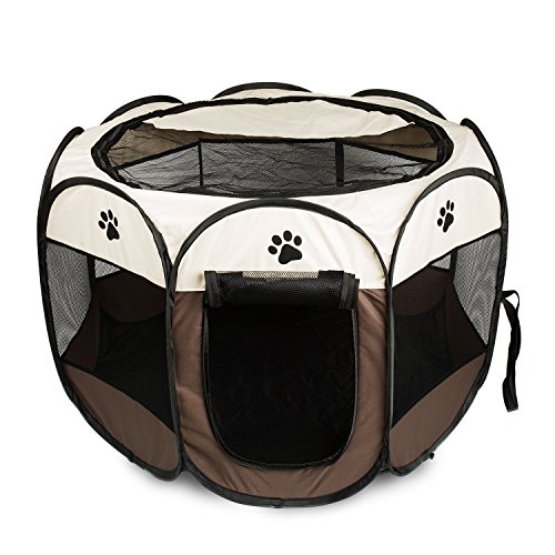 BIGWING Style Park Dog Cat Rabbit Pet Play Training Bedroom Foldable Washable Durable Octagon (L, Cream)