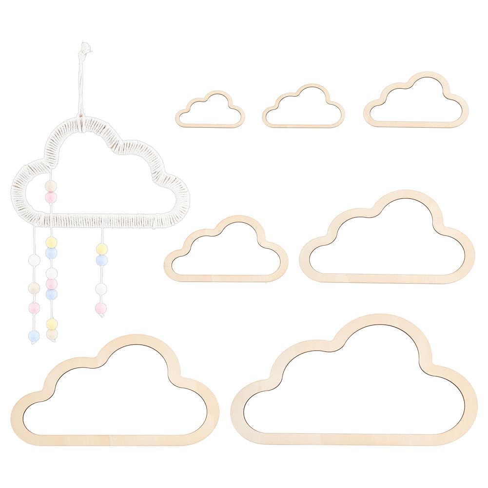 BENECREAT 7 Sizes Wooden Cloud Outline, Cloud Macrame Frame Wood Hoop Rings Macrame Art Frame Weaving Macrame for DIY Craft Making Home Wall Hanging Wreath Decoration, 3.5mm Thick