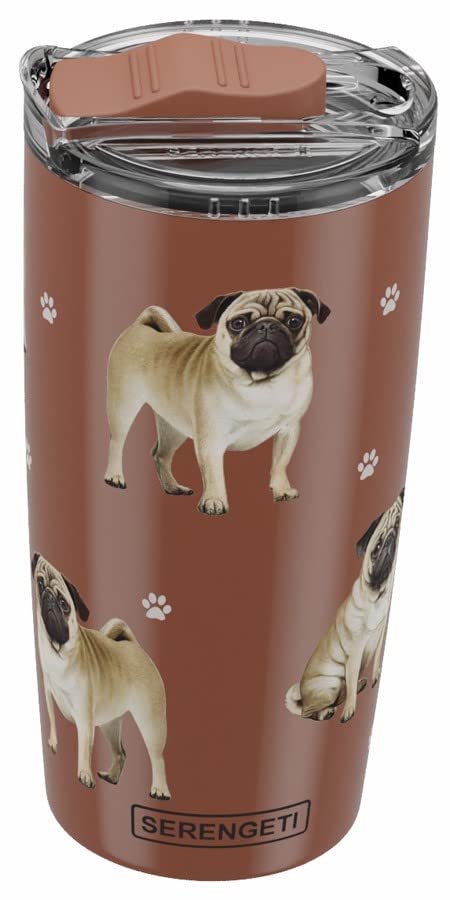 Pug SERENGETI 20 Oz. Stainless Steel, Vacuum Insulated Tumbler with Spill Proof Lid - 3D Print - Insulated Travel mug for Hot or Cold Drinks (Pug Tumbler)
