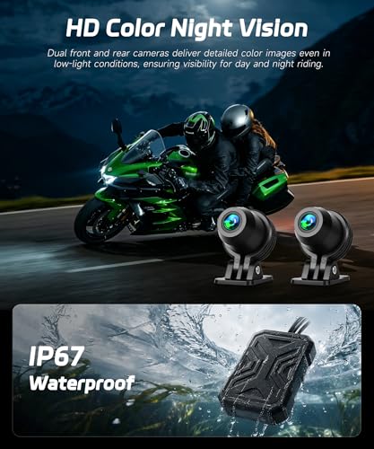 Rimoody Motorcycle Dashcam 1080P Miniaturized Front Rear Collision Detection Cycle Recording Parking Mode WiFi Motorcycle