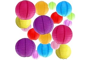 18pc Paper Lanterns, Chinese Round Lanterns Hanging Garden Paper Lanterns Foldable Ball Lanterns with Assorted Colors for Bir