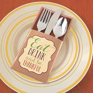 Eat Drink and Be Thankful Cutlery Holders, 12 Pack