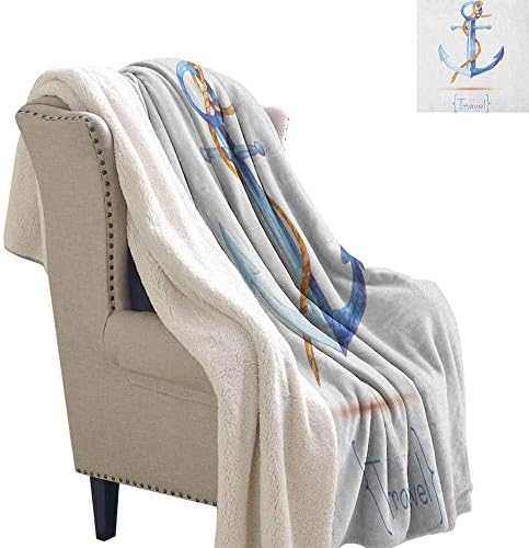 Willsd Anchor Travel Blanket Watercolors Anchor and Rope Time to Travel Classic Sail Emblem Drogue Voyage Personalized Baby Blanket Blue White Brown W59 x L78