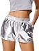 Kate Kasin Women Metallic Hot Shorts Workout Activewear Sports Pants Silver