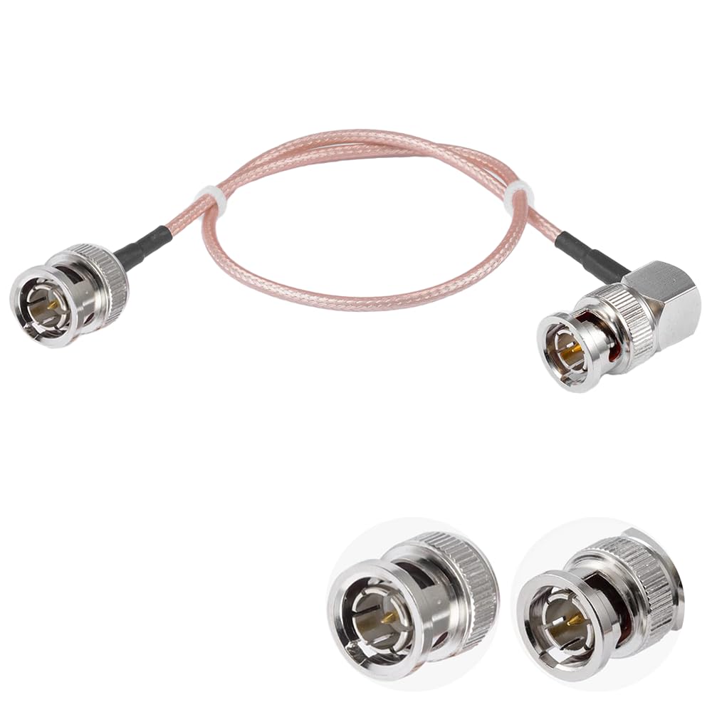 Vecys BNC Male to BNC Male Right Angle Cable 75ohm HD-SDI RG179 RF Coaxial Pigtail Jumper Cable 20"/50cm for VCR Camera Marine CB Radio CCTV Monitor