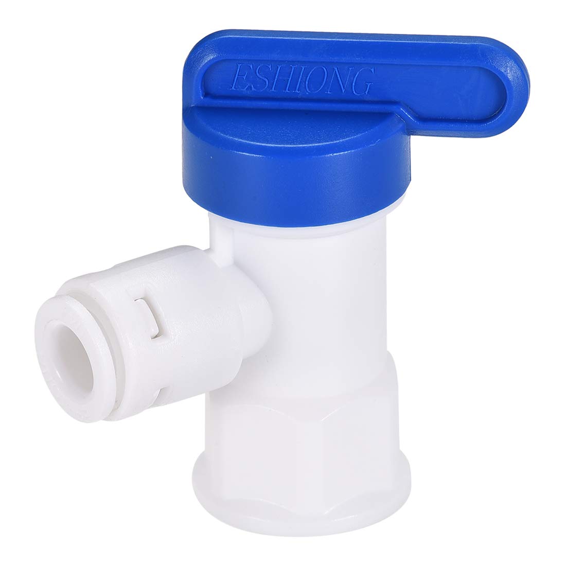 sourcing map Elbow Quick Connector Ball Valve, Push in to Connect Water Tube Fitting, 1/4" Tube OD, G1/4 Female Thread, for RO Water Systems, Water Purifiers, Blue Handle, White 2Pcs