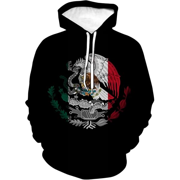 Felpa Con Cappuccio Unisex Stampa 3D Bandiera Del Messico, Morbida E Traspirante, Medium