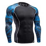 Funycell Men's Compression Long Sleeves Activewear Sports T shirt Black_Blue XL