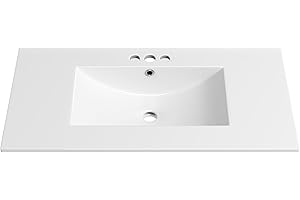 Eridanus 36"x18¼" Bathroom Sink with Three Holes (4" Widespread), Ceramic Bathroom Vanity Sink Top with Overflow, Drop in Bathroom Vessel Sink Rectangle ‎- Glossy White