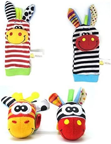 RMXZH Cute Animal Soft Baby Socks Toys Wrist Rattles and Foot Finders for Fun Reindeer Set 4PCS (1)