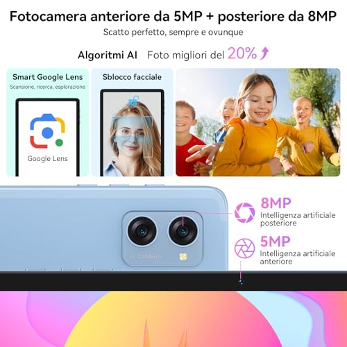 TABWEE Android 16 Tablet con Tastiera - 24 GB RAM+ 256 GB ROM(2 TB TF), Octa-Core, Gemini AI, Widevine L1, Tablet 10 Pollici, 5000 mAh, 8 MP+5 MP, Face ID, 3.5 mm Jack Port -Blu (4 Anni Garanzia)