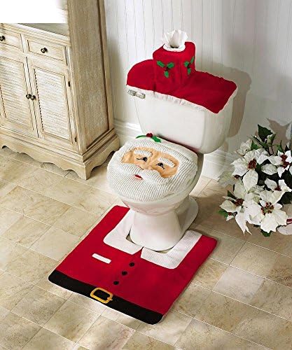 Christmas Decorations Happy Santa Toilet Seat Cover and Rug Set (A)