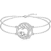 Talonior Elephant Anklet Elephant Anklets for Women Tree of Life Ankle Bracelet Sterling Silver Adjustable Jewelry Charm Mom Daughter Birthday Valentines Mothers Day Gifts